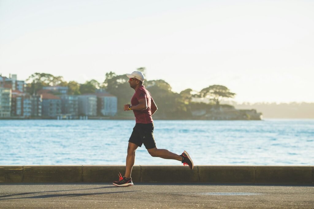 Man going for a morning run outdoors, a natural habit that helps support testosterone after 30