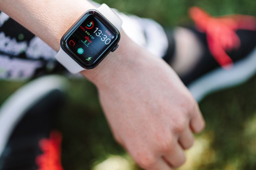 Smartwatch displaying apps and health data