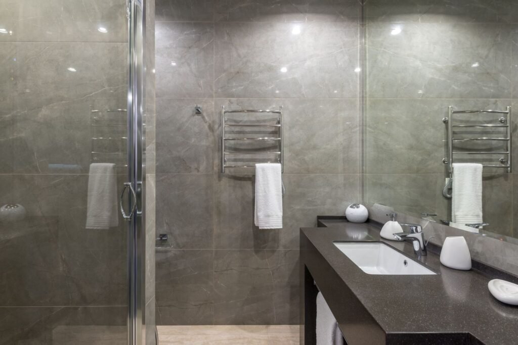 Clean modern bathroom with a walk-in shower