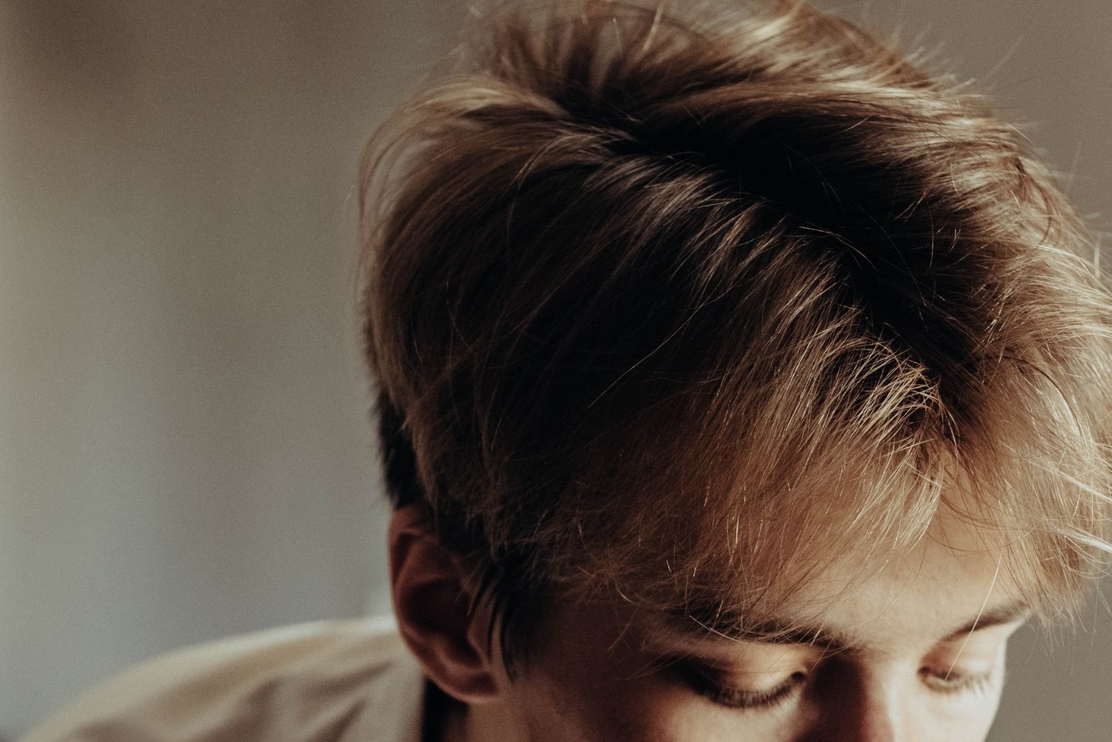 Close-up of the hair on top of a man's head