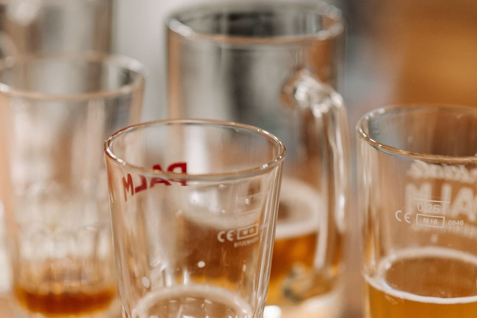 Empty beer glasses left on a table
