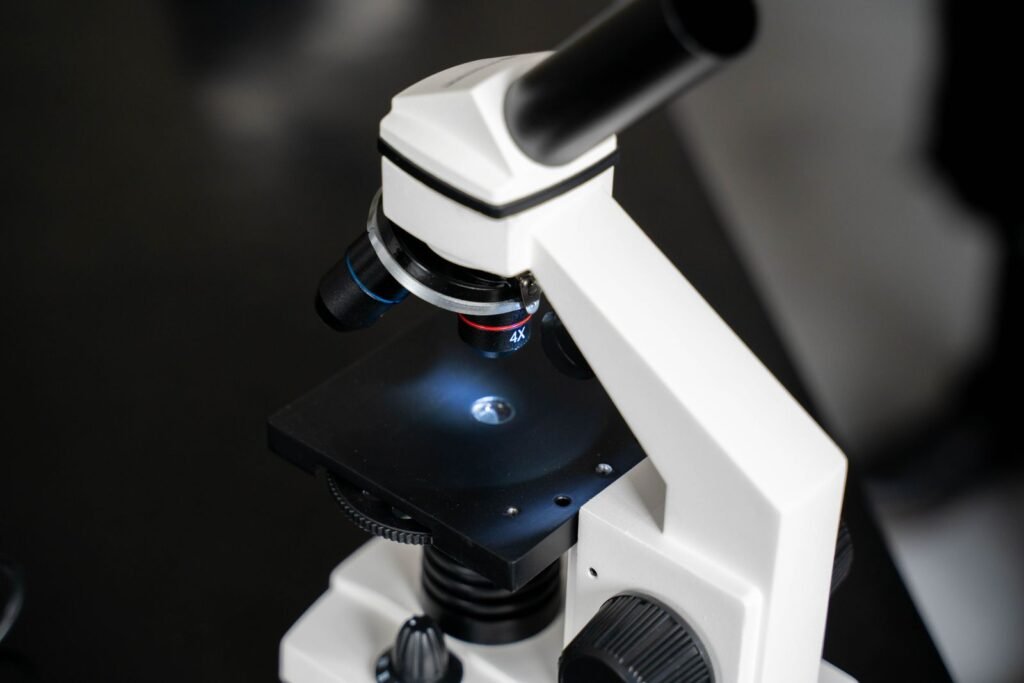 Laboratory microscope close-up
