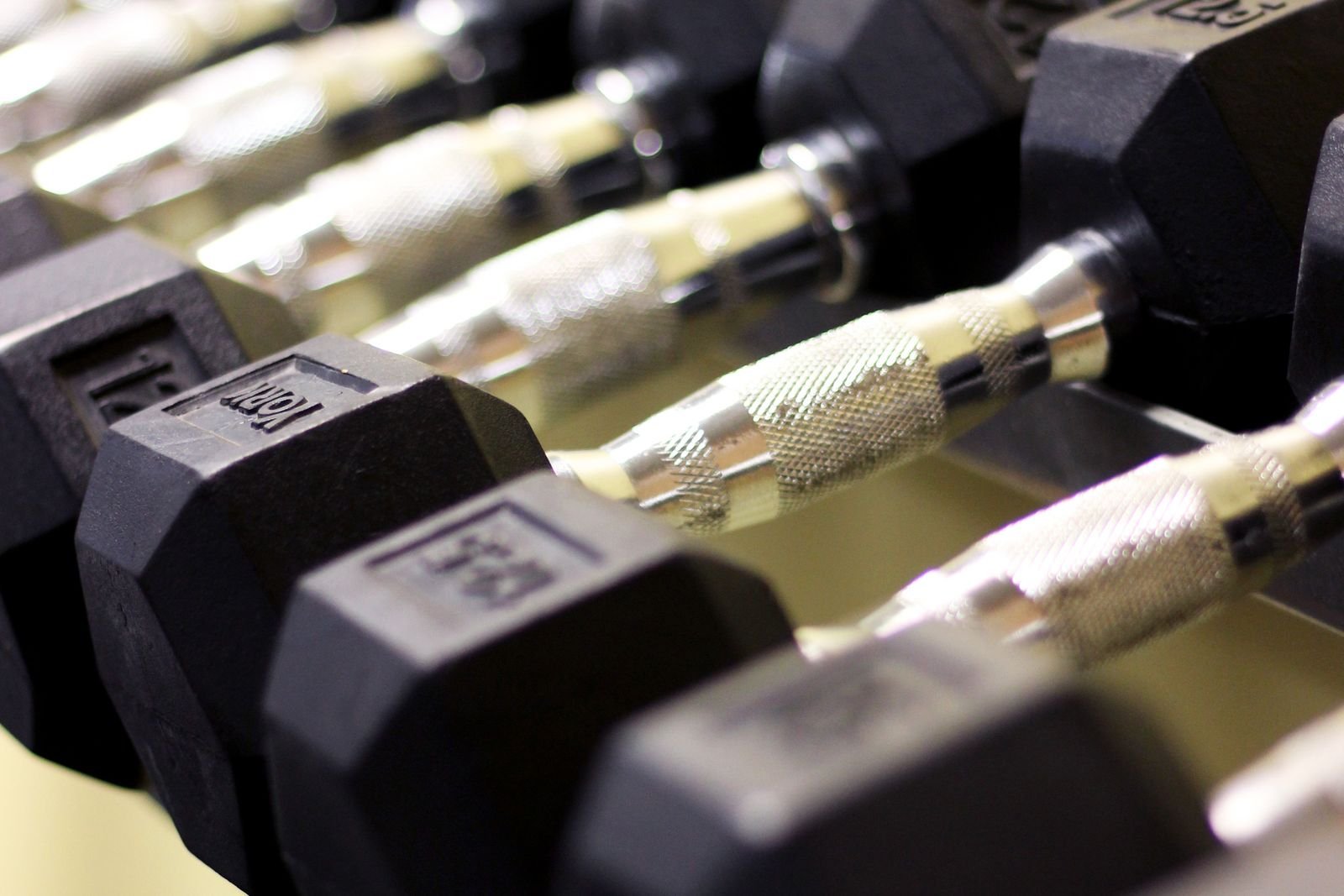 Row of dumbbells on a gym rack