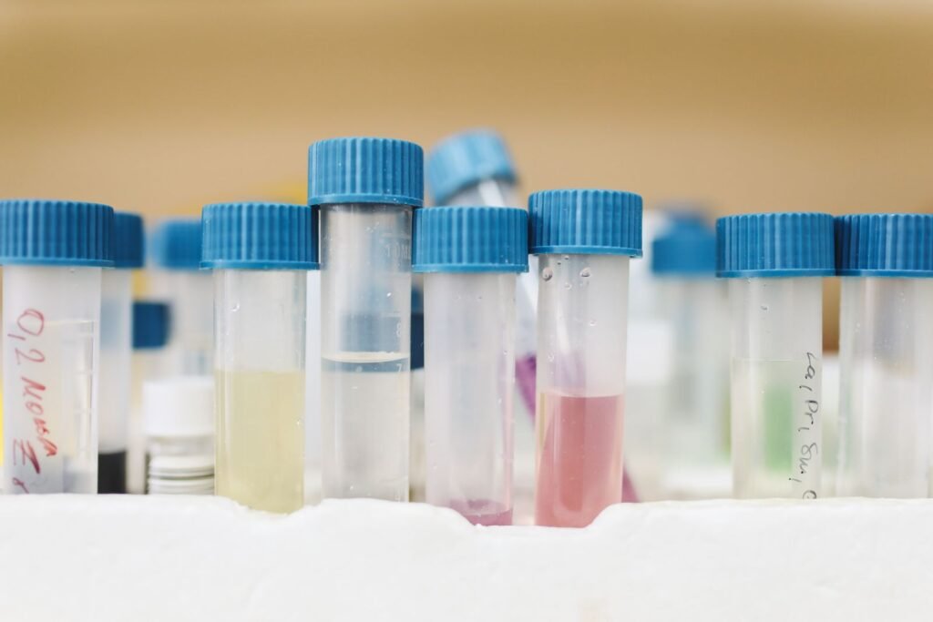 Sample tubes lined up in a laboratory