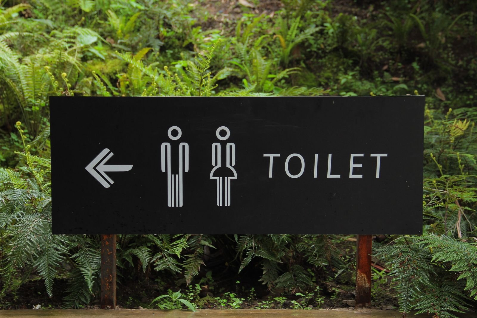 Toilet direction sign with an arrow