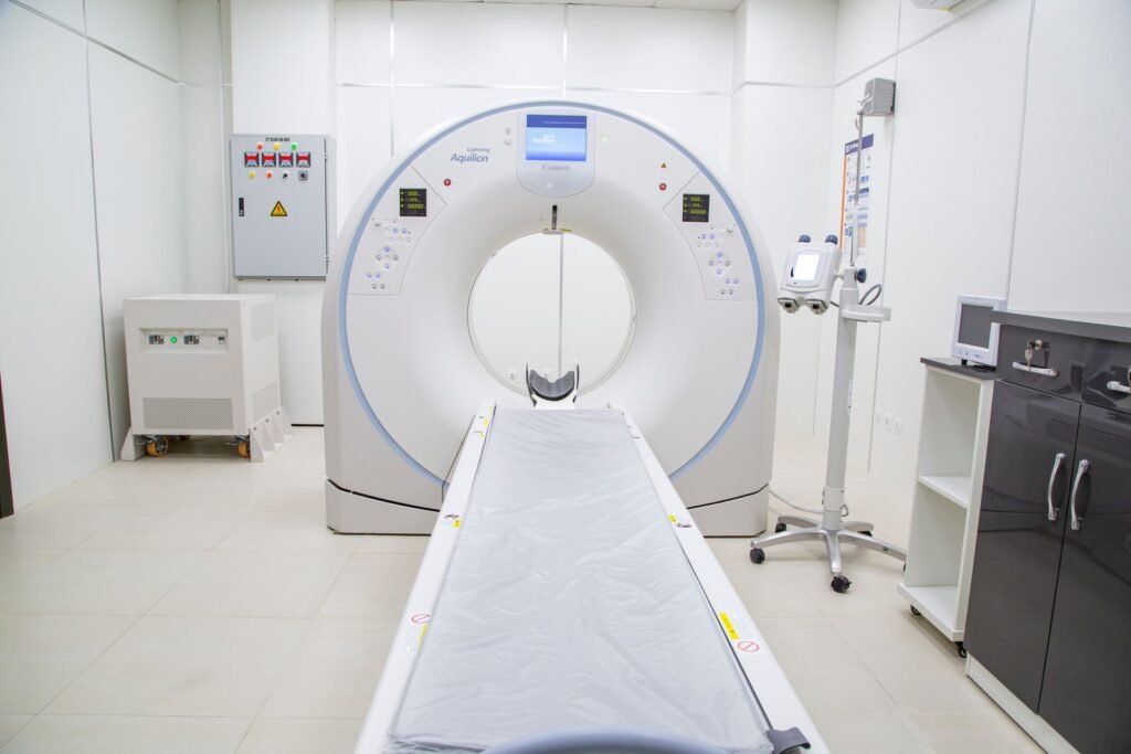 CT scanner in a hospital imaging room