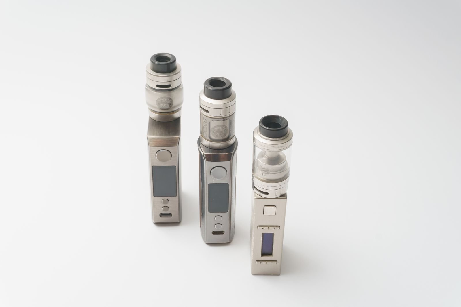Three refillable vaping devices used by people switching from smoking